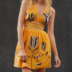 ANTHROPOLOGIE LET ME BE HALTER MINI DRESS YELLOW & BLACK SIZE LP NWT